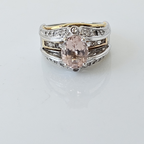 Authentic Victoria Weick Morganite & White Topaz Ring 14k & Sterling Silver Sz 8 - Picture 6 of 10